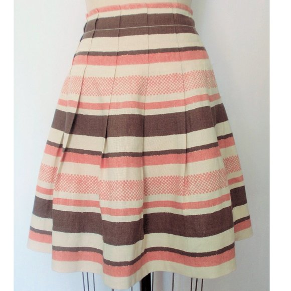 Dkny Dresses & Skirts - CITY DKNY LINEN CORAL BROWN NATURAL BEIGE STRIPE PLEATED FULL SKIRT 10